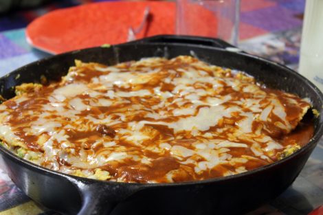 skillet with huevos rancheros