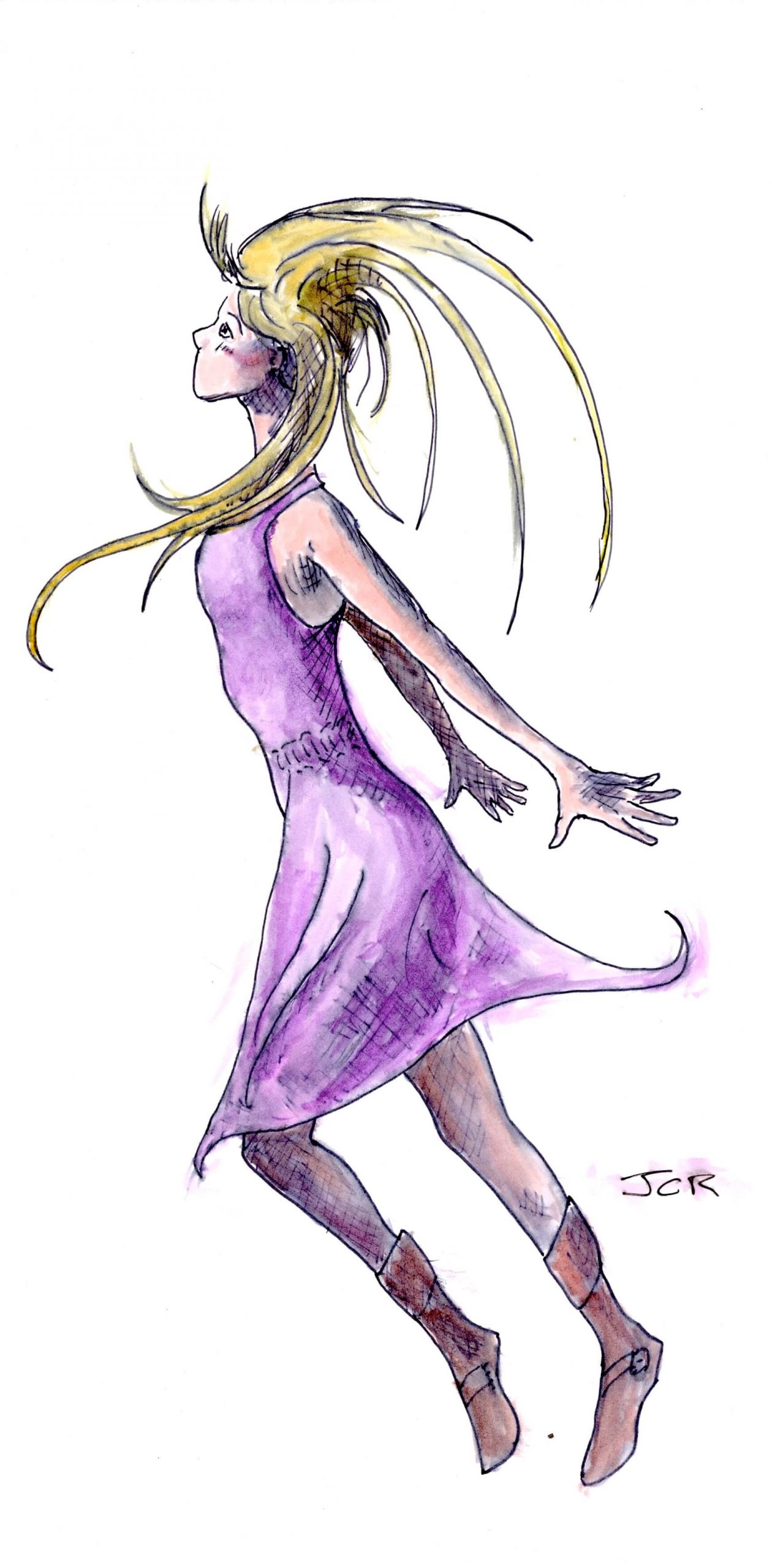 Transcendence water color girl in purple dress