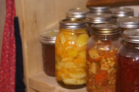 canned goods, soup, oranges
